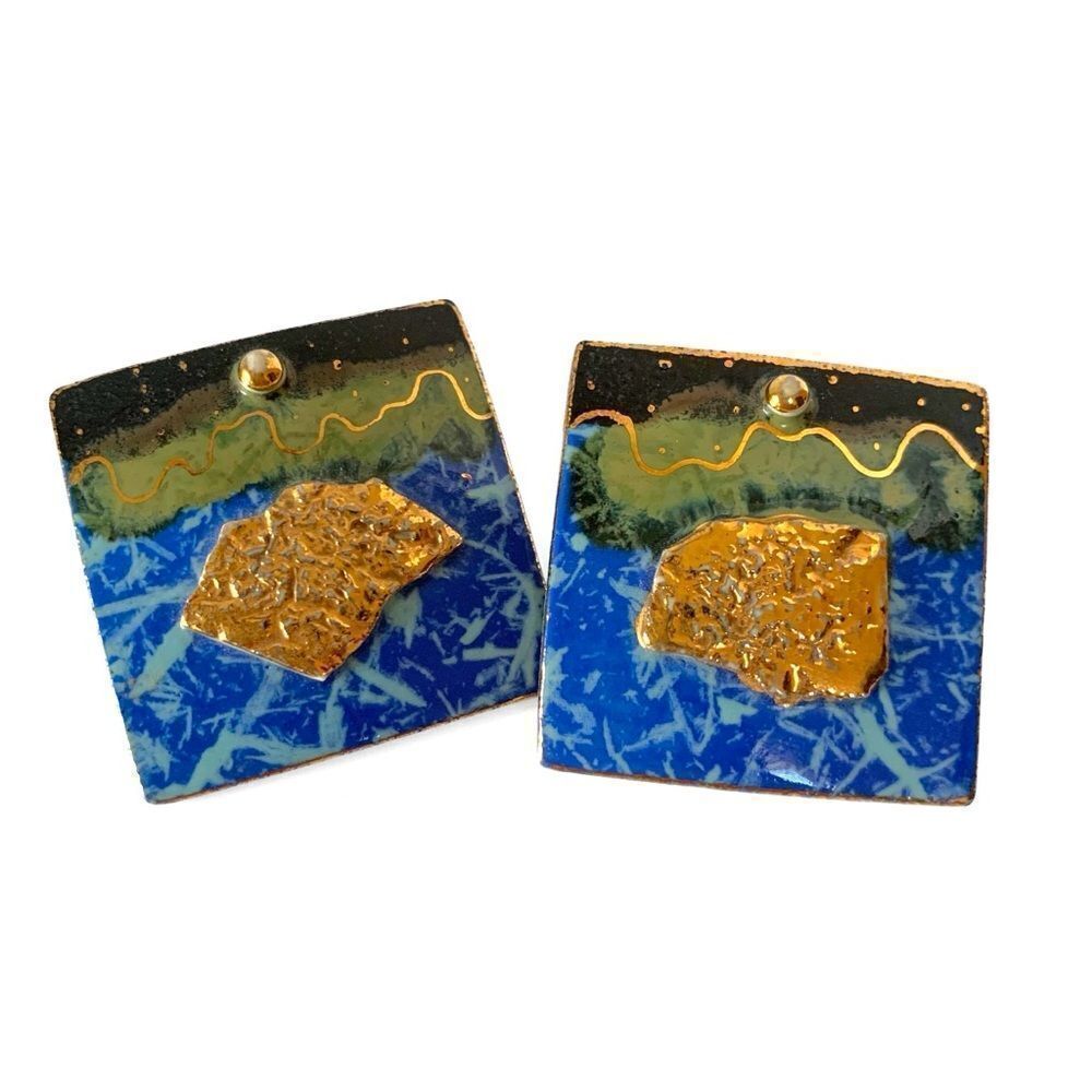 Vintage Painted Enamel Artisan Earrings